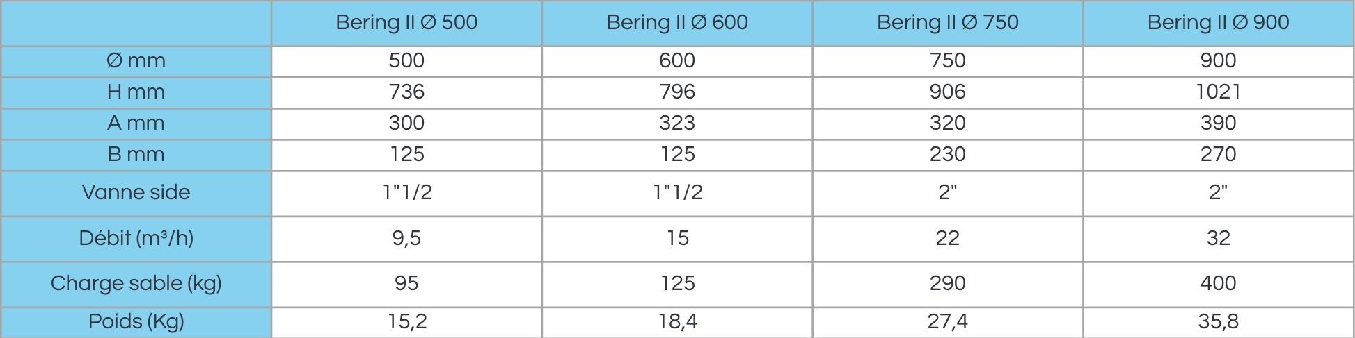 Filtre piscine Bering 2 : caractéristiques techniques