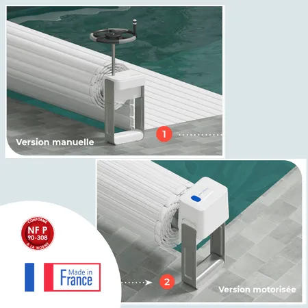 Volet hors sol piscine jusqu’à 8x4M : motorisation manuelle ou électrique